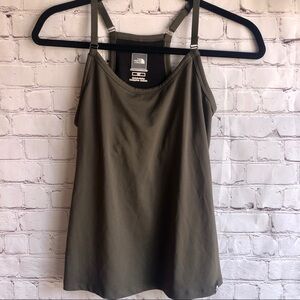 North Face army green workout top with built in bra and adjustable straps. Small